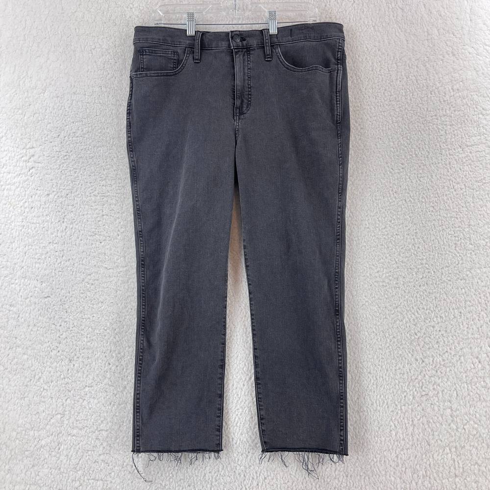 Madewell Petites Black Denim Stovepipe Jeans Womens Frayed Hem Casual Size 32P